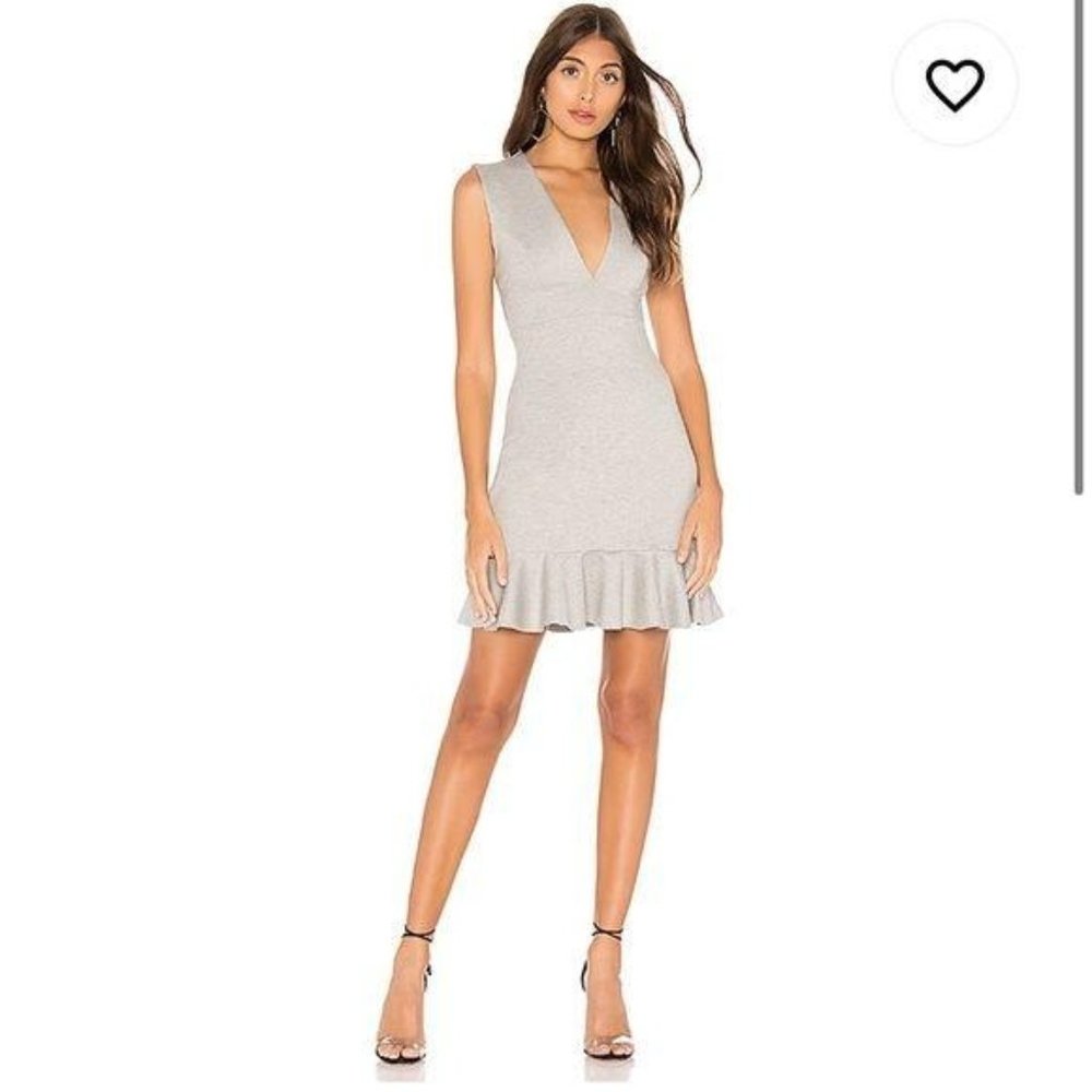 Susana Monaco Grey Plunge Ruffle Sleeveless Dress